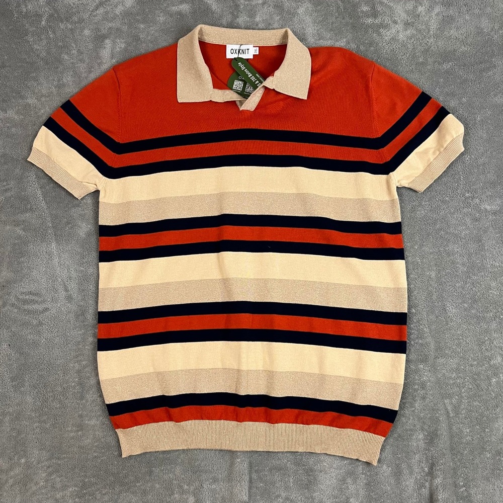 Oxknit Polo Shirt Mens 2X Johnny Collar Cotton Knit Retro 60s Tan Orange NWT